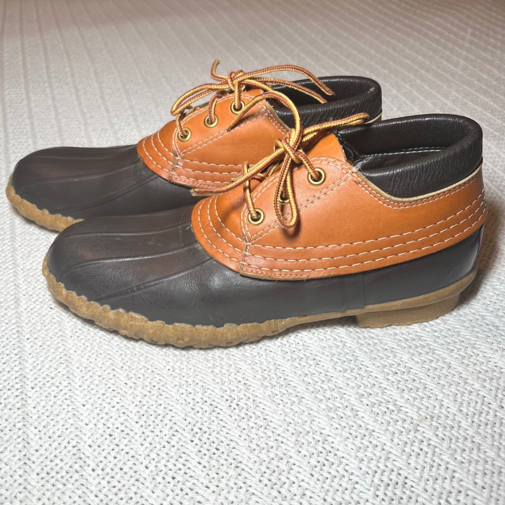 LL Bean Maine Hunting Shoe Vintage Duck Boots Brown Leather Rubber Women 8 USA